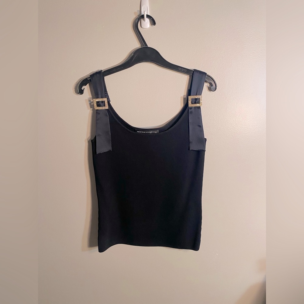 Spencer Evening Women’s Sleeveless Top | Black Gold Buckles and Ribbon | Size: S